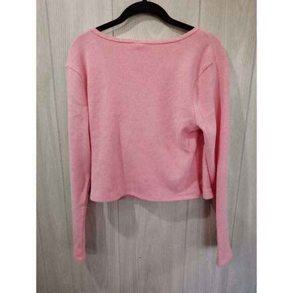 No Boundaries Pink Knit Cropped Sweater Faux Wrap Size L 12/14 Y2K Barbie - Picture 2 of 6